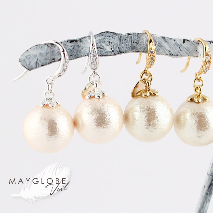 【MAYGLOBE Veil】(メイグローブヴェール) 一粒コットンパールフックピアス /mp15112